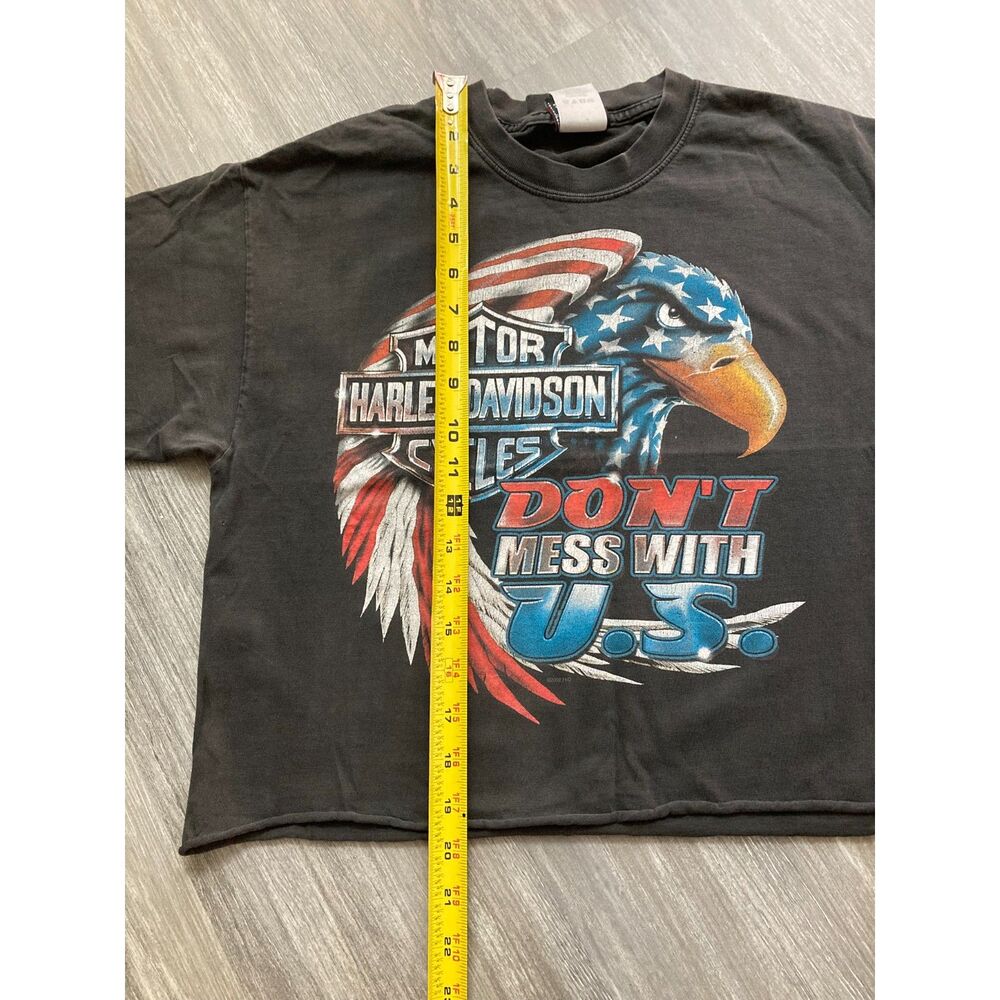 Vintage 90s Harley Davidson USA Don't Mess With U.S. Flag Eagle Texas Cropped T - Picture 6 of 13